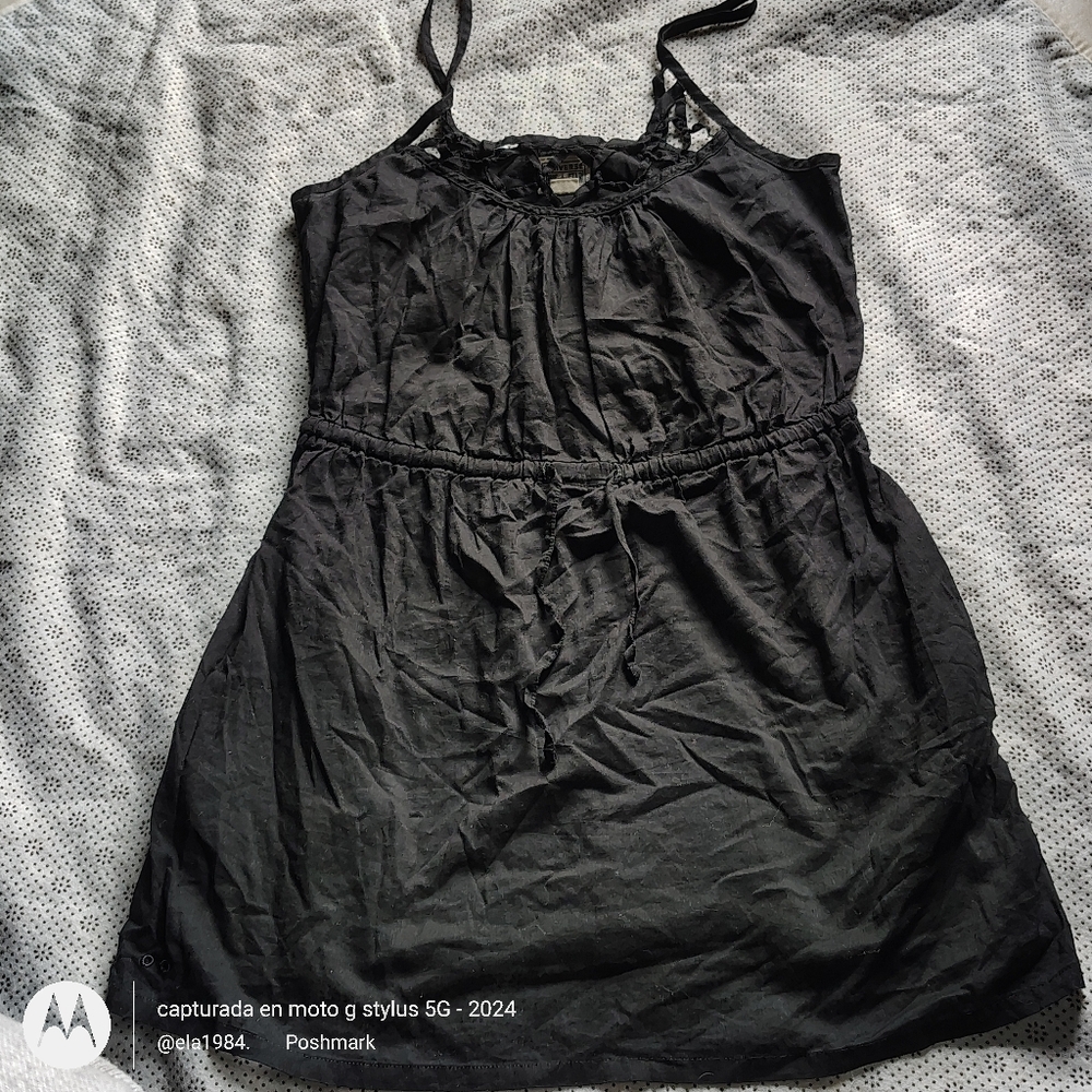 Converse Black Chemise with Ruched Detail and Spaghetti Straps